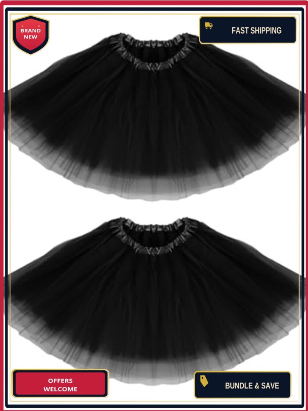 2 Pack 3-Layer Tulle Tutu Skirts for Women Elastic Waist Dance Costume